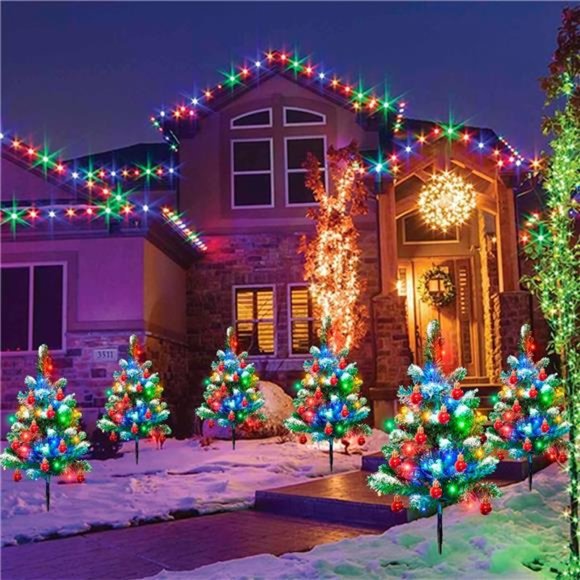 4 Packs Solar White Christmas Tree Outdoor, Waterproof 80 LED Lights - Picture 7 of 7
